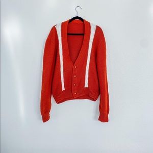 Vintage 70s rust knit cardigan with stripes